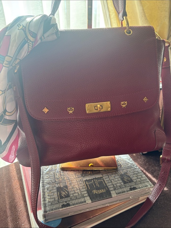 MCM Handbags - MCM Burgundy Leather Top-Handle 2-Way Bag